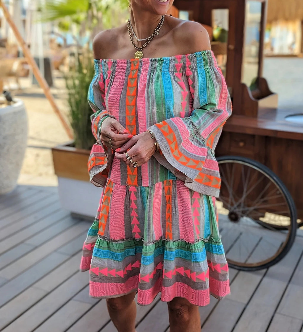 Zaria - Buntes Midikleid mit langen rmeln
