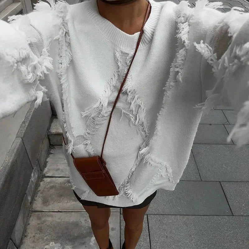 Pullover oversize da donna con nappe