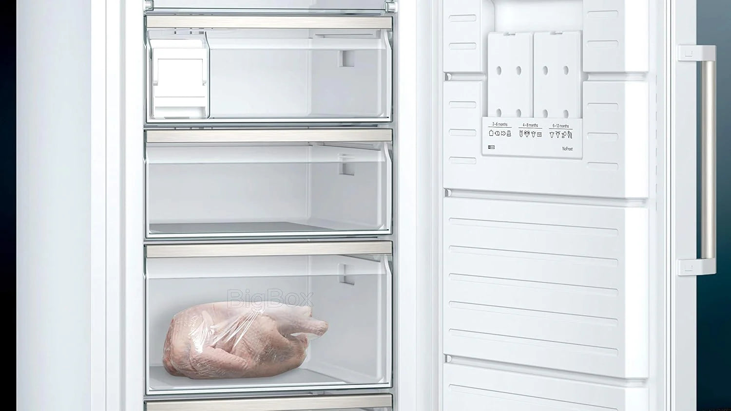 Siemens GS54NAWCV iQ500 Congelatore, 176 x 70 cm, 327 L, noFrost mai più sbrinamento, bigBox spazio per alimenti grandi, varioZone ripiani in vetro e cassetti flessibili, Bianco