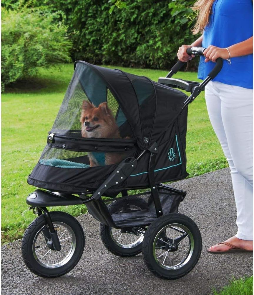Passeggino per animali domestici No-Zip NV per gatti/cani, ingresso senza cerniera, chiusura facile con una mano, pneumatici con riempimento in gel, materassino in peluche + copertura antipioggia inclusi, 3 colori