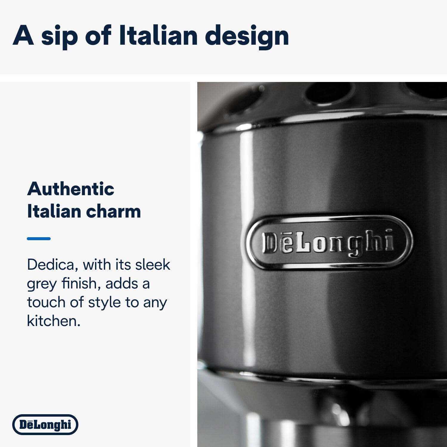 De'Longhi Dedica Style EC 685.M – Macchina da caffè espresso con portafiltro, con montalatte professionale, larga solo 15 cm, per caffè in polvere o cialde ESE, serbatoio dell'acqua da 1 l, argento