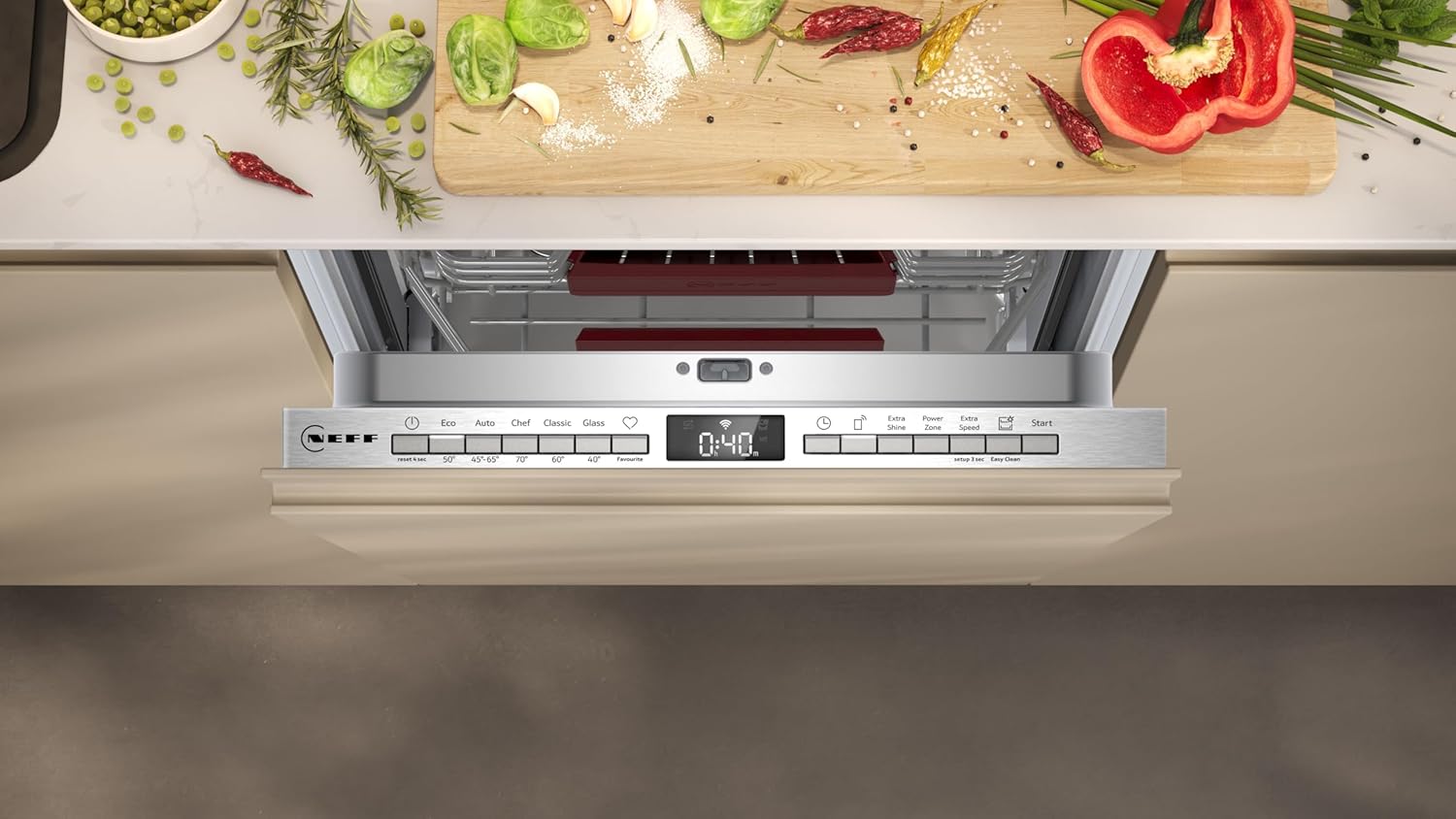 NEFF S157YCX03E, N 70, Lavastoviglie smart a scomparsa totale, 60 cm, cassetto per posate, Made in Germany, Asciugatura Zeolith, lavastoviglie particolarmente silenziosa, cestello superiore regolabile in altezza, forte pressione di spruzzo
