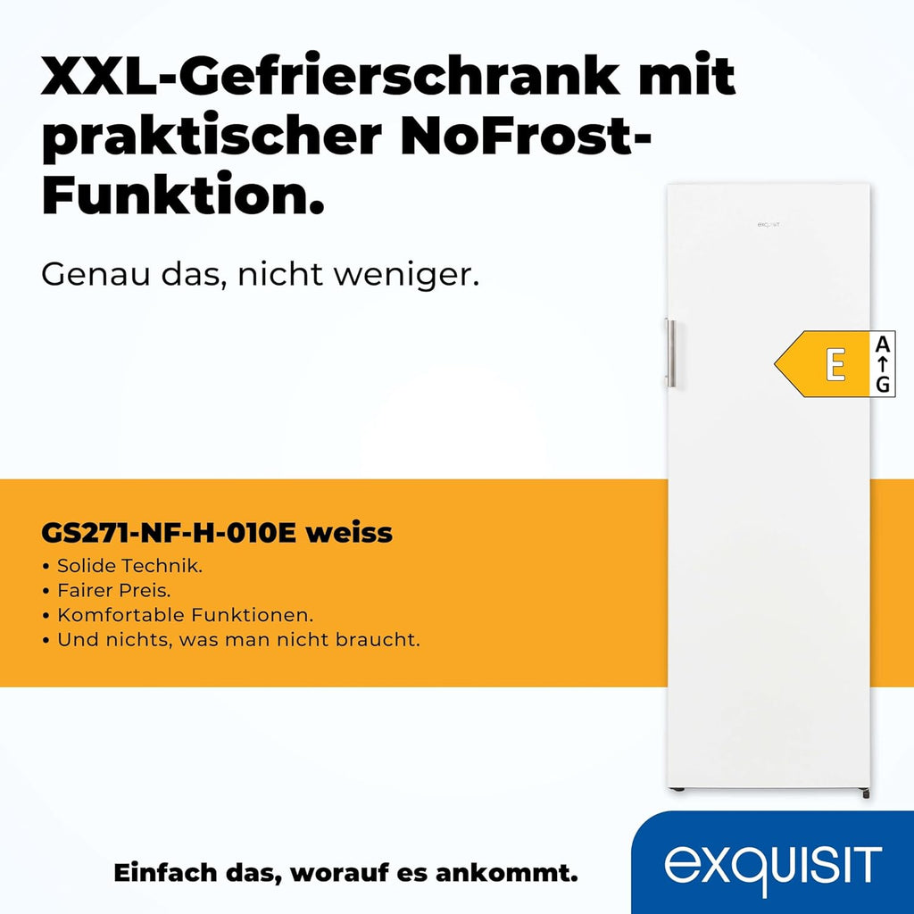 Exquisit Gefrierschrank GS271-NF-H-010E weiss | Gefrierschrank NoFrost 194 l Volumen | Tiefkühlschrank mit 5 Schubladen | Schnellgefrieren
