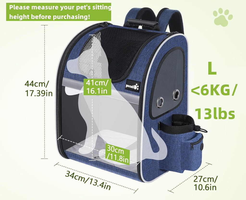 pecute Haustier Rucksack mit Netzfenster, Tragbare und Faltbare Katzentasche, Atmungsaktive und Leichte Hundetasche, Wasserdichtes Oxford-Tuch mit Viel Platz, Multifunktionales Rutschfestes Grau XL