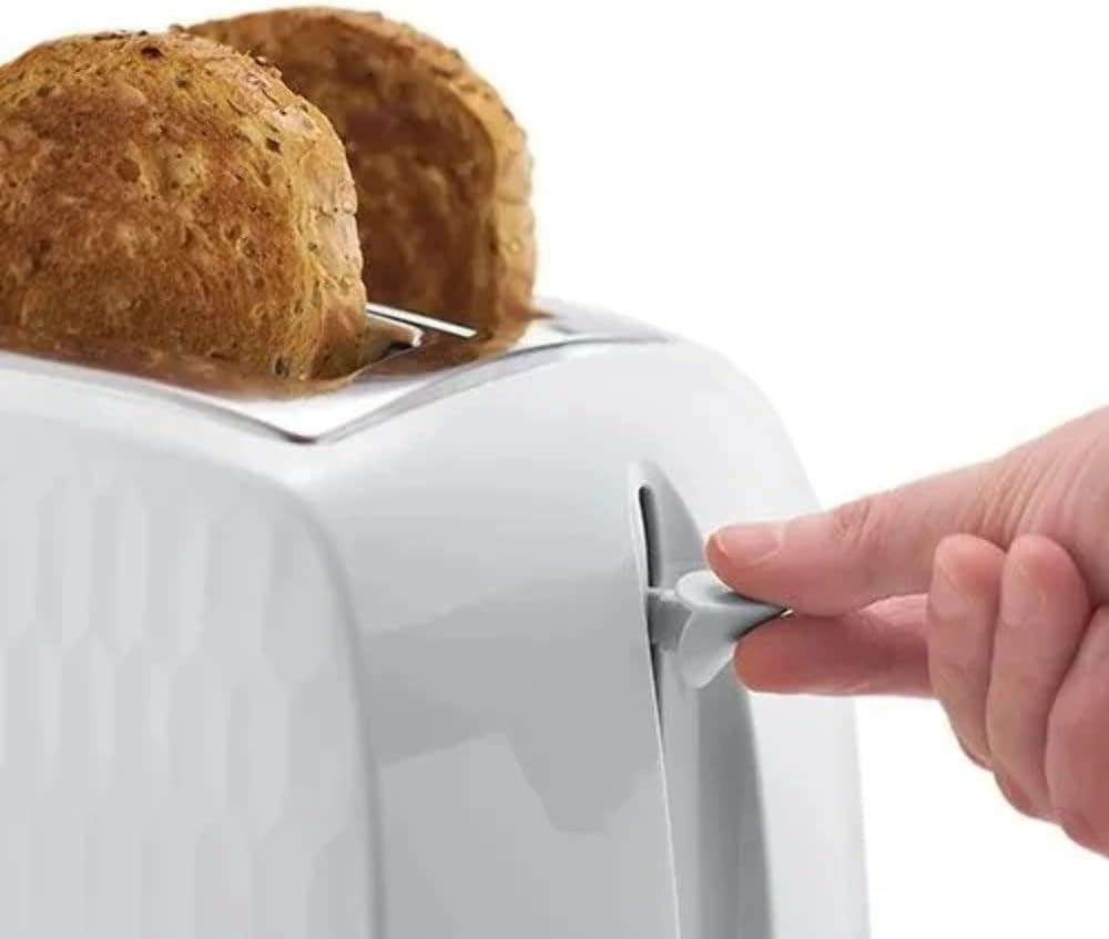 Russell Hobbs Honeycomb Tostapane 2 Fette (Fessure Extra Larghe, Funzione Sollevamento Extra, 6 Livelli di Tostatura, Funzioni Scongelamento/Annulla/Riscalda, Vassoio Raccoglibriciole Removibile, 850 W, Bianco testurizzato)