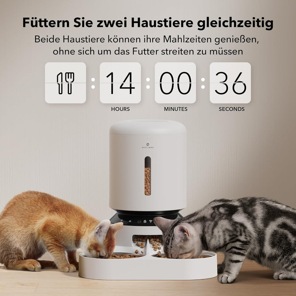 PETLIBRO 5L Futterautomat für 2 Katzen und Hunde mit APP, 5G-WLAN-Haustierfutterspender, Automatische Katzenfutterspender mit Sensor für niedrigen Futtermangel, 1–10 Mahlzeiten pro Tag