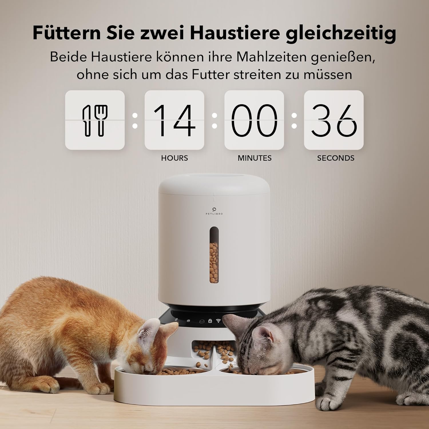 PETLIBRO 5L Futterautomat für 2 Katzen und Hunde mit APP, 5G-WLAN-Haustierfutterspender, Automatische Katzenfutterspender mit Sensor für niedrigen Futtermangel, 1–10 Mahlzeiten pro Tag