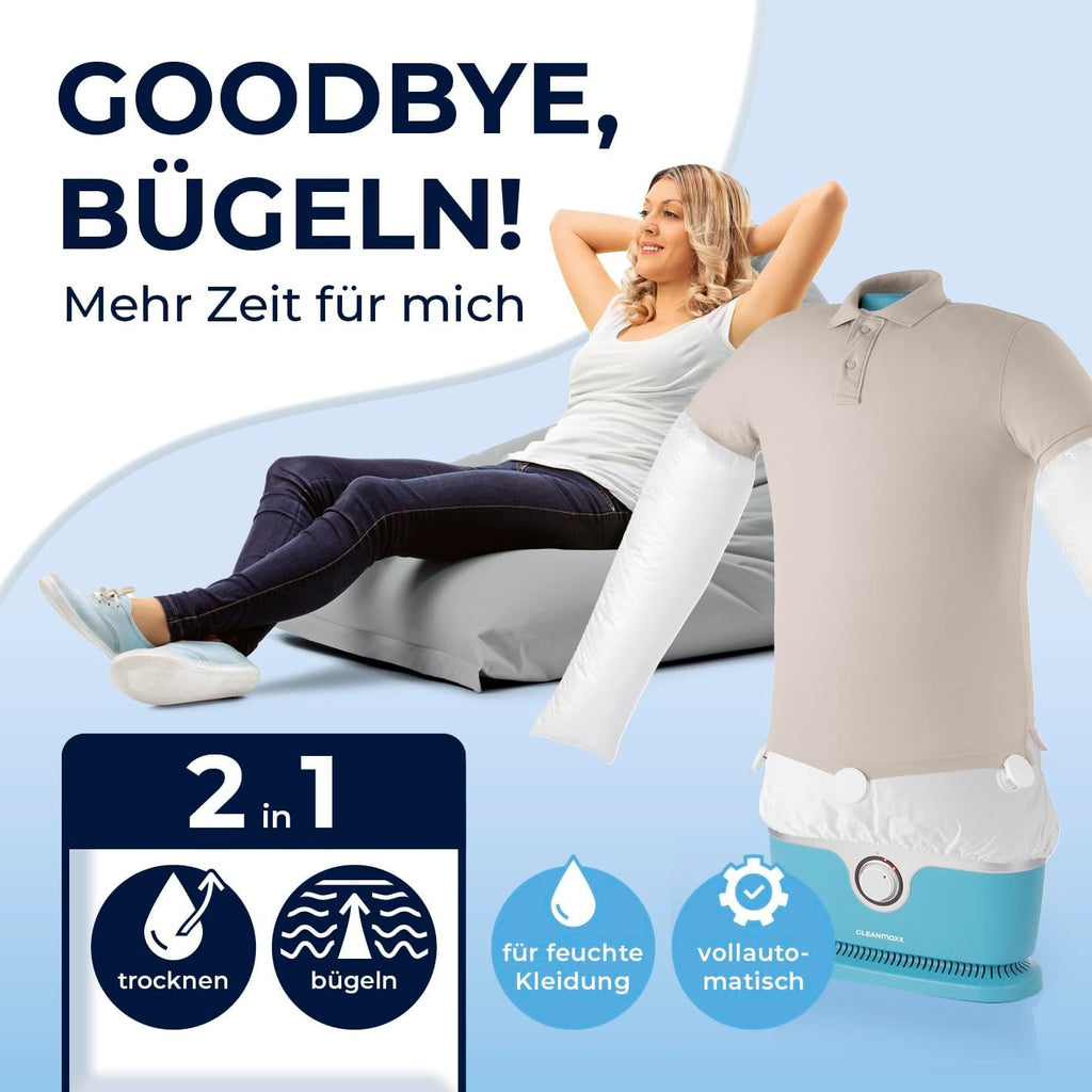 CLEANmaxx Stiratore automatico per camicie per asciugare e stirare camicie e bluse, inclusivo di accessorio per pantaloni | Il modo innovativo e delicato per stirare il vostro bucato
