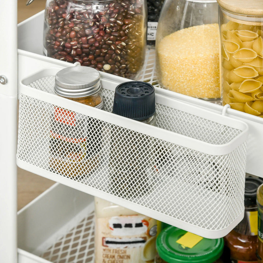 HOMCOM Carrello Cucina Carrellino Salvaspazio con 3 Cesti e Ruote Bianco