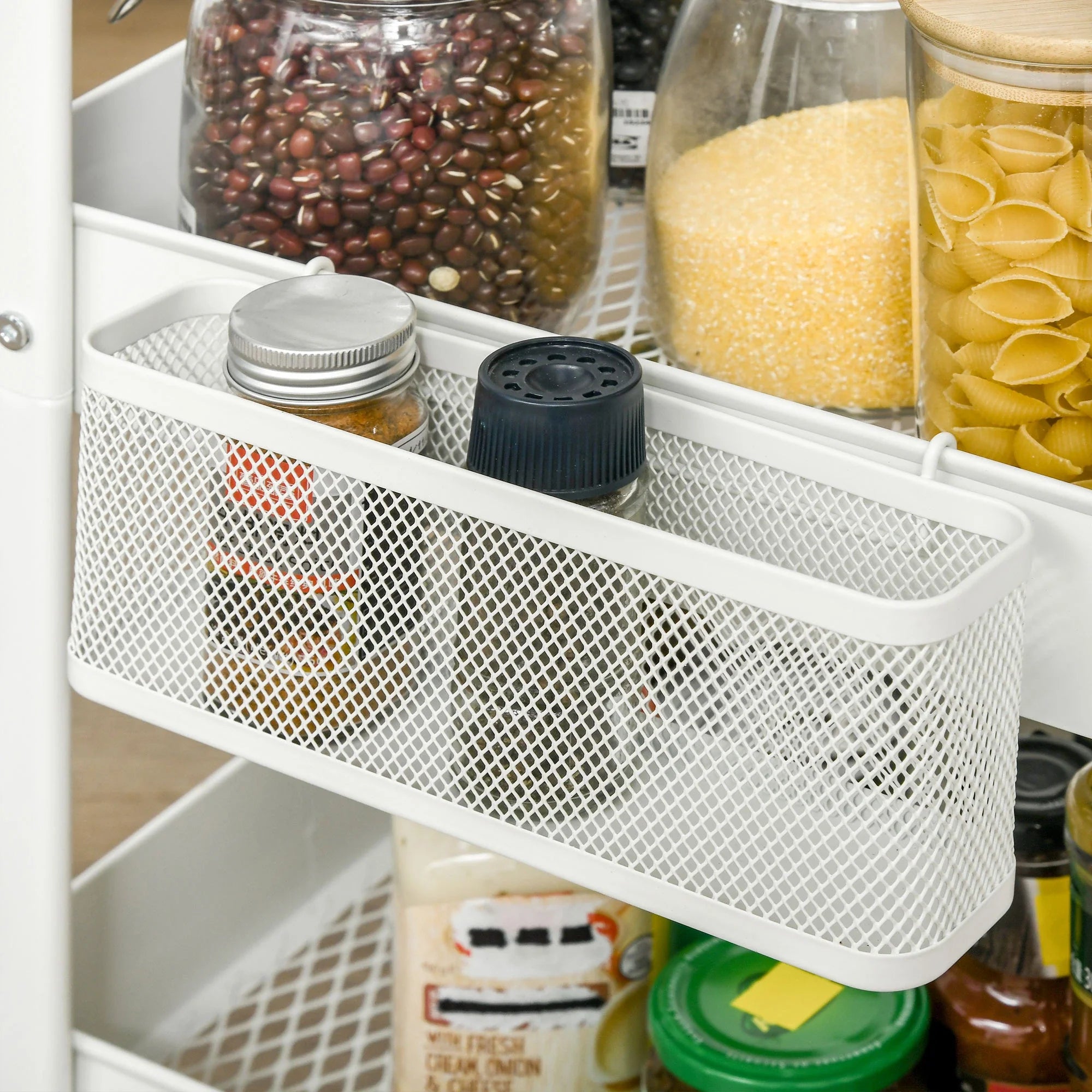 HOMCOM Carrello Cucina Carrellino Salvaspazio con 3 Cesti e Ruote Bianco