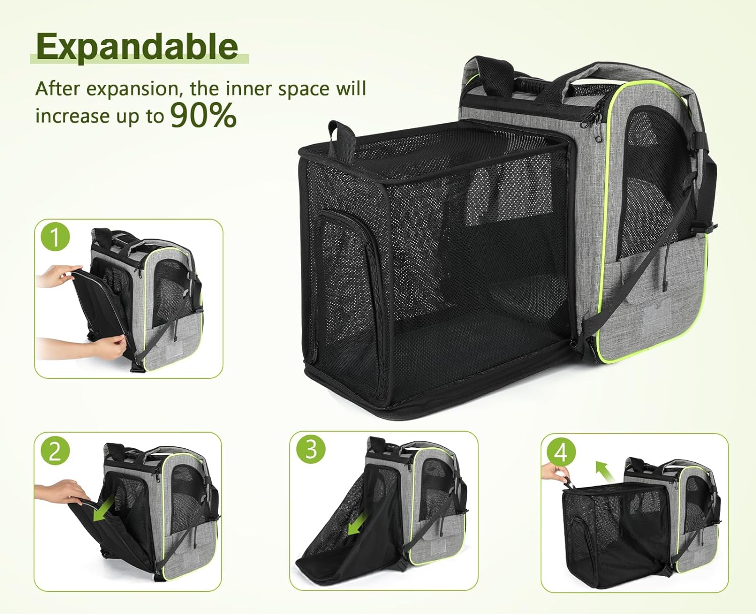 pecute Haustier Rucksack mit Netzfenster, Tragbare und Faltbare Katzentasche, Atmungsaktive und Leichte Hundetasche, Wasserdichtes Oxford-Tuch mit Viel Platz, Multifunktionales Rutschfestes Grau XL