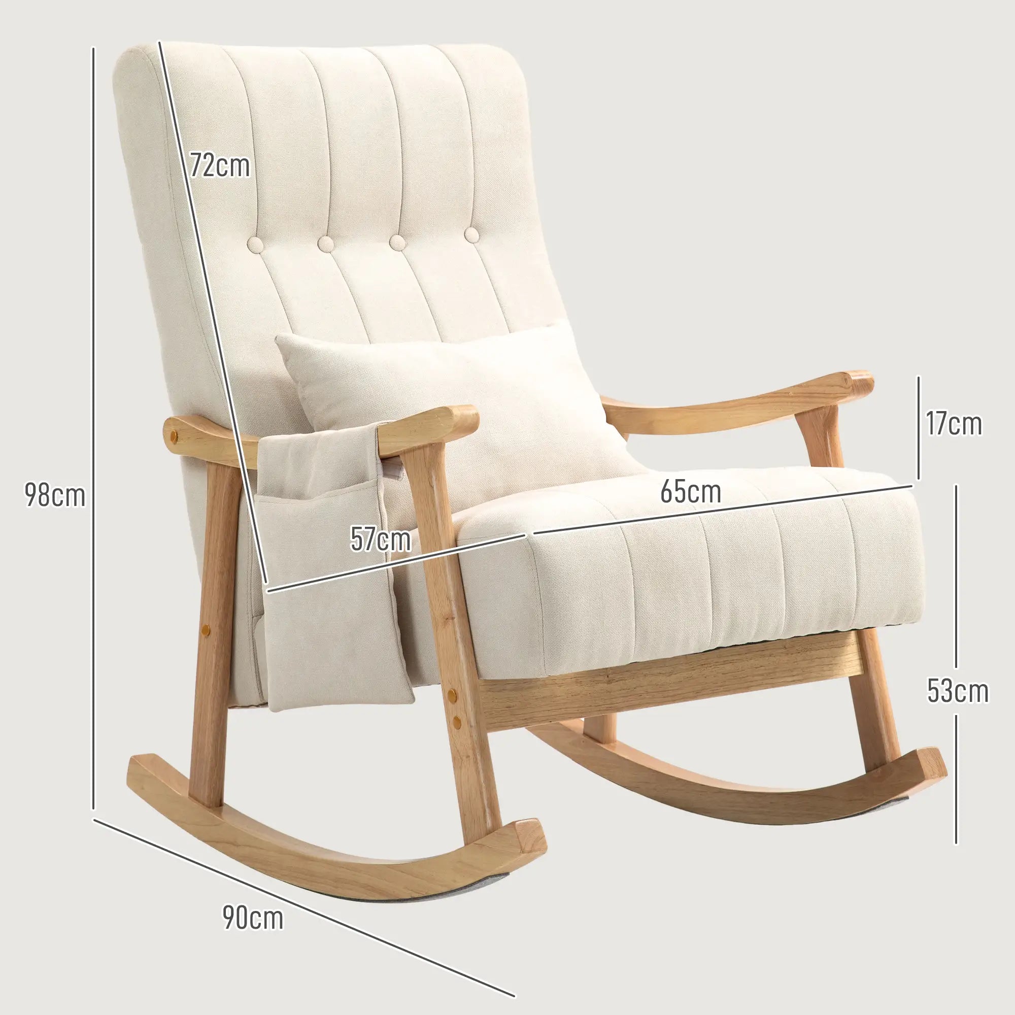 HOMCOM Sedia a Dondolo con Cuscino Lombare e Tasca Laterale Beige