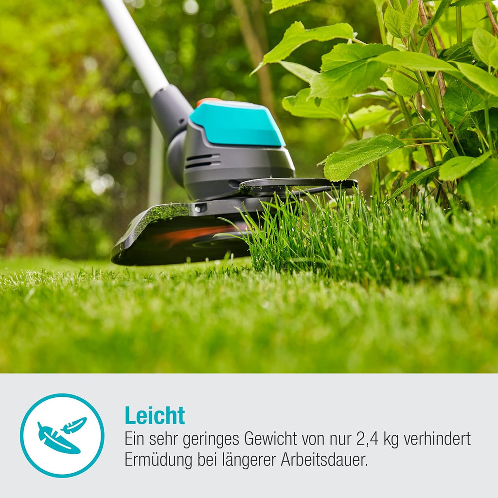 Gardena Akku-Trimmer EasyCut 23/18V P4A Ready-to-Use Set: Rasentrimmer mit 230 mm Schnittkreis, Verstellbarer Griff, Pflanzenschutzbügel und Stielneigungsverstellung, inkl. 18 V P4A Akku (14700-20)