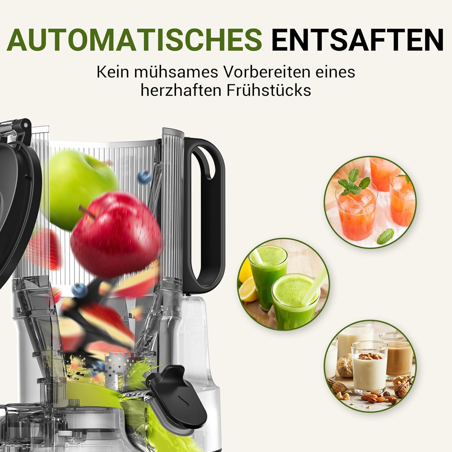 AMZCHEF Estrattore di Succo Automatico Tutto in Uno, Apertura da 135MM e Spremiagrumi da 1,8L per Frutta e Verdura, Estrattore di Succo Lento 250W Vincitore del Test con Triplo Filtro - Nero