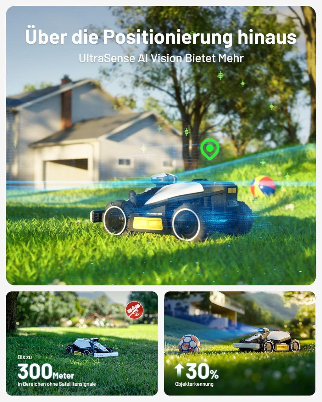 MAMMOTION LUBA 2 AWD 3000X Robot Rasaerba senza Filo Perimetrale, NetRTK+Vision, Nessuna Antenna RTK Necessaria, Mappatura Automatica, Consigliato 3000m², Max. 3600m², con Modulo 4G, Pendenza 80%