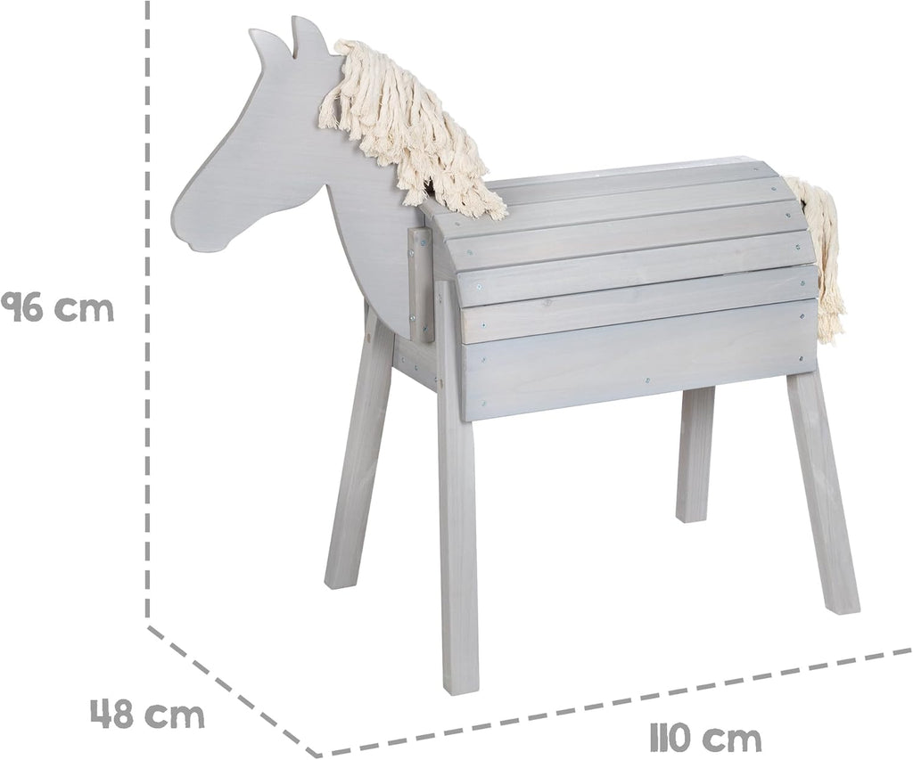 roba Cavallo di legno per il giardino - Cavallo da volteggio con criniera e coda - Cavallo giocattolo per ginnastica e cavalcare - Legno massiccio - Teak laccato