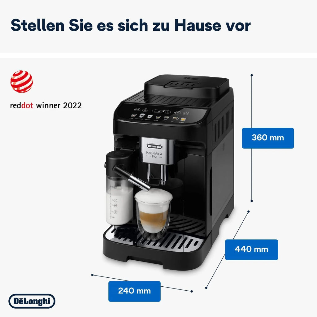De'Longhi Magnifica Evo Next ECAM312.80.TB, Macchina automatica per caffè con 13 bevande (Cappuccino, Espresso, Latte Macchiato), Display a colori TFT da 2,4'', Sistema latte LatteCrema, Funzione 2 tazze, Titanio