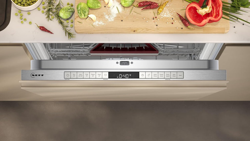NEFF S157YCX03E, N 70, Lavastoviglie smart a scomparsa totale, 60 cm, cassetto per posate, Made in Germany, Asciugatura Zeolith, lavastoviglie particolarmente silenziosa, cestello superiore regolabile in altezza, forte pressione di spruzzo
