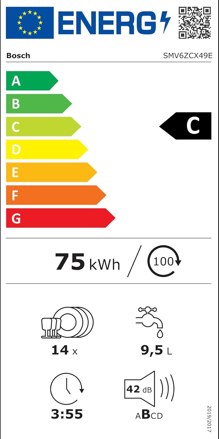 Bosch Hausgerte SMV6ZCX49E Serie 6  er Geschirrspüler Vollintegriert, Besteckschublade, Silence Programm besonders leise, PerfectDry mit Zeolith trocknet sogar Kunststoff