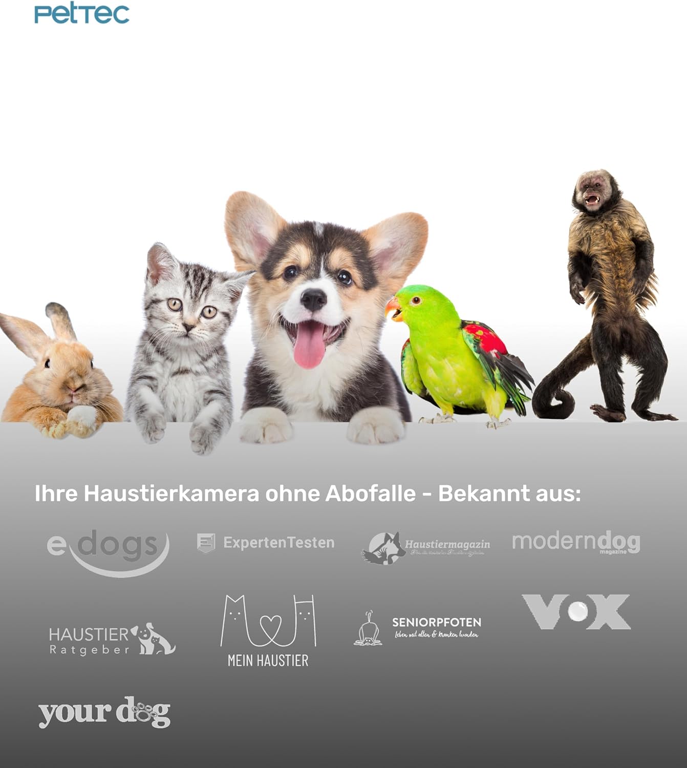 PetTec Videocamera per animali domestici a 360° e distributore automatico di cibo con espulsione di crocchette - tramite App e pulsante multifunzione - Rilevamento dei latrati - Funzione visione notturna 3MP - Telecamera per cani e gatti