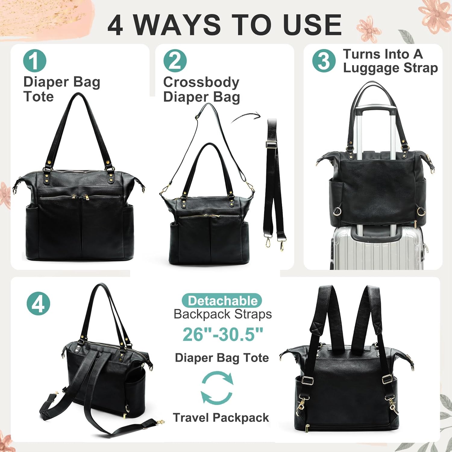 MOMINSIDE Wickeltasche, Tragetasche, Leder-Wickeltasche, Rucksack mit 14 Taschen für Mama, Papa, Suche nach der Baby-Wunschliste, große Reise-Babytasche für Jungen und Mädchen mit 4 isolierten