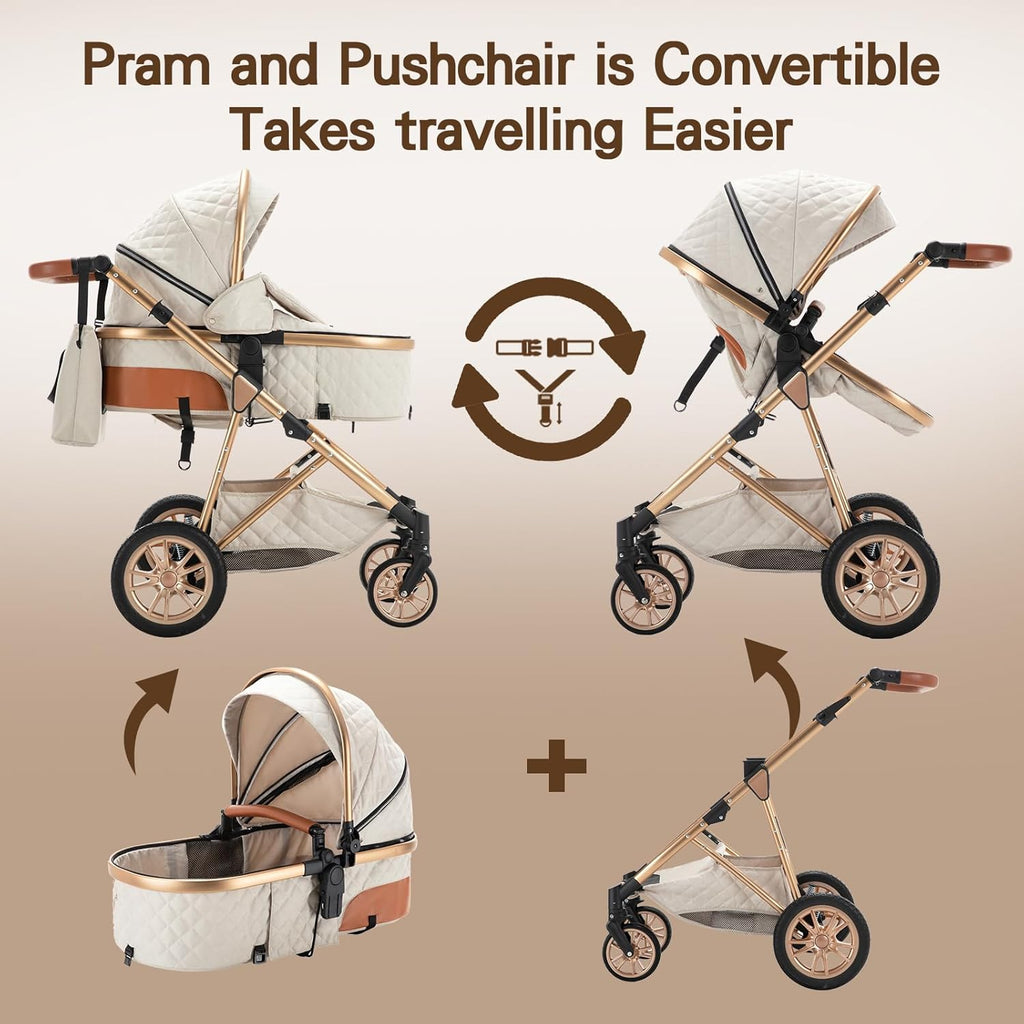 Gcarebb Passeggino 3 in 1, Buggy con Ovetto, Set Completo Passeggino Regolabile in Altezza, Passeggino Combinato con Telaio in Alluminio per Neonati 0-4 Anni