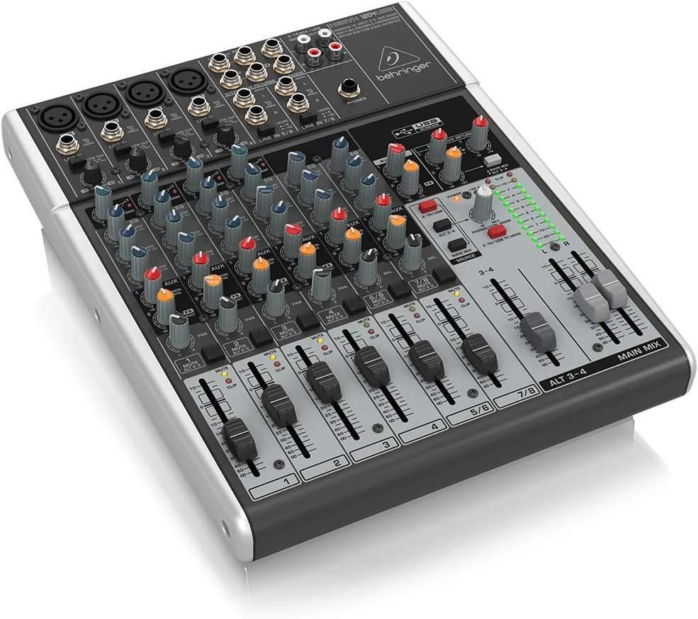 Behringer XENYX 1204USB Mixer premium a 12 ingressi 2/2-Bus con preamplificatori microfonici XENYX e compressori, EQ "britannico" e interfaccia USB/Audio