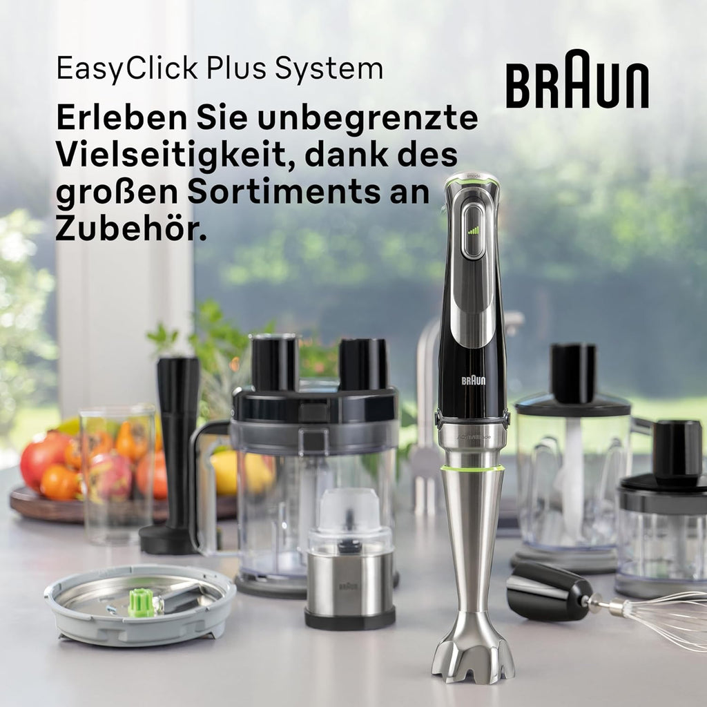 Braun MultiQuick 9 MQ 9187XLI – 5-in-1 Stabmixer mit Küchenmaschinen-Aufsatz, Zerkleinerer, Kartoffel- & Gemüsestampfer & Schneebesen, stufenlose Geschwindigkeitseinstellung, 1200 W, Schwarz/Edelstahl