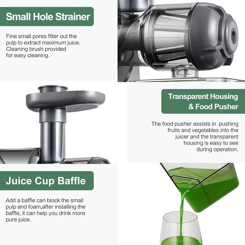 【Neues】Entsafter AOBOSI-Slow juicer mit 2 Geschwindigkeitsstufen-Entsafter gemüse und obst mit 8 stufiger Schnecke-Saftpresse mit Reinigungsbürste&2 Bechern-Obstpresse mit Reversierfunktion
