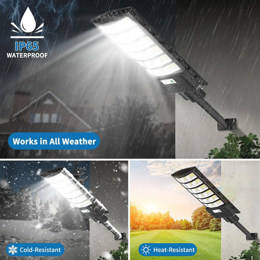 Sararoom 600W Straßenlaterne Solar Wegeleuchte, 594LEDs Solarlampe mit Bewegungsmelder, 6500K Wandleuchten mit Fernbedienung - IP65 Straßenlampe Außen Sicherheitsleuchte für Garten Garage Hof,4Pack