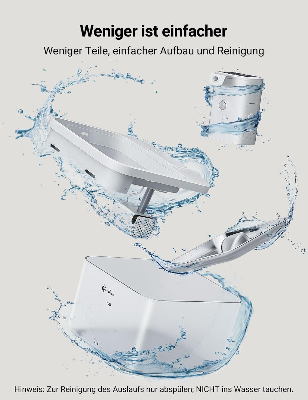 DownyPaws 2.5L Trinkbrunnen für Katze Kabellos, Katzenbrunnen Kabellos mit Bewegungsmelder, Batteriebetrieben Katzentrinkbrunnen, 4000mAh, Leise Wasserpumpe, Tablett aus Edelstahl für Katze, Schwarz
