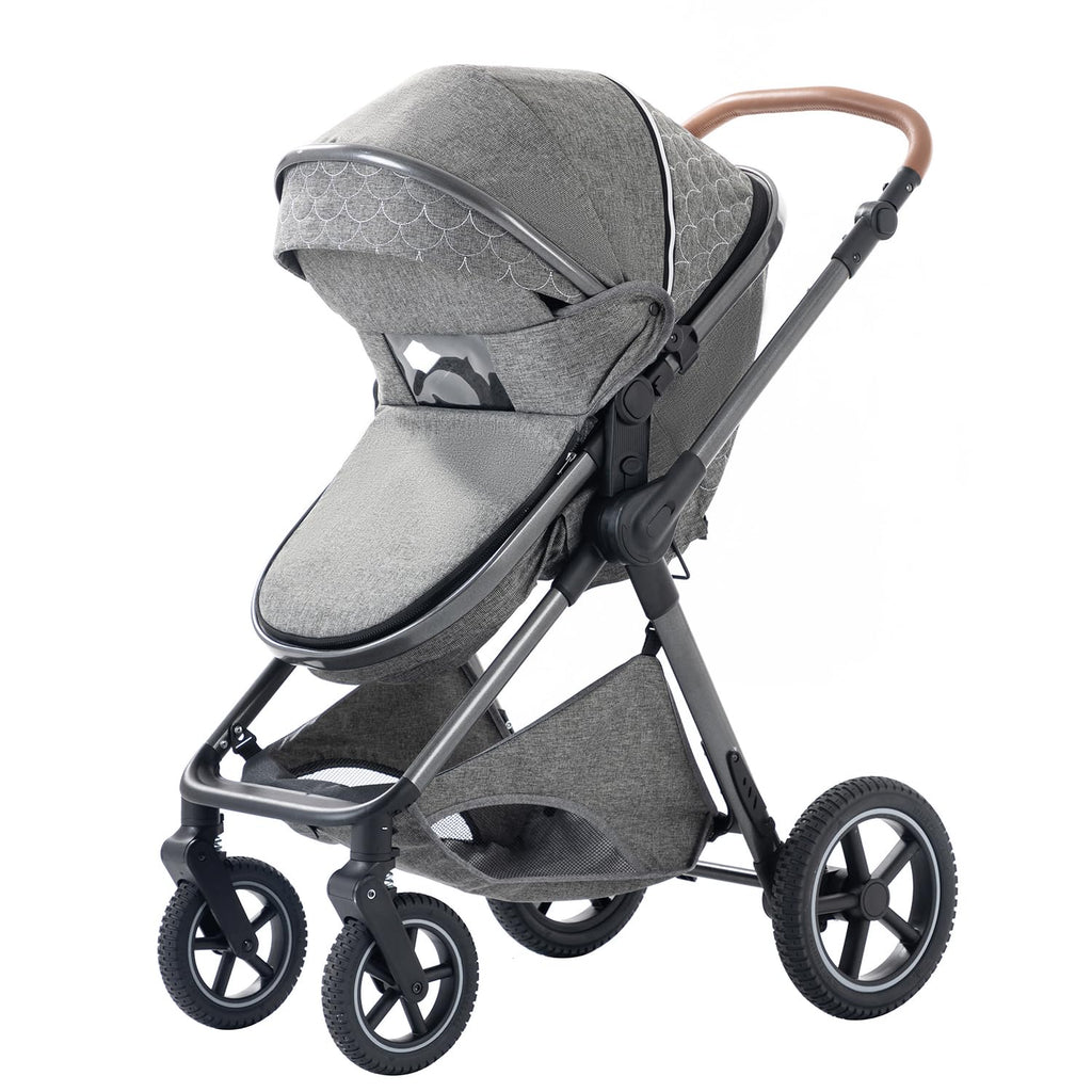 Shineey kinderwagen 3 in 1 Buggy Babybett Komplett Set Einem Klick Zusammenklappbarer Kinderwagen, 3 in 1 KombiKinderwagen Aluminiumrahmen für Neugeborene