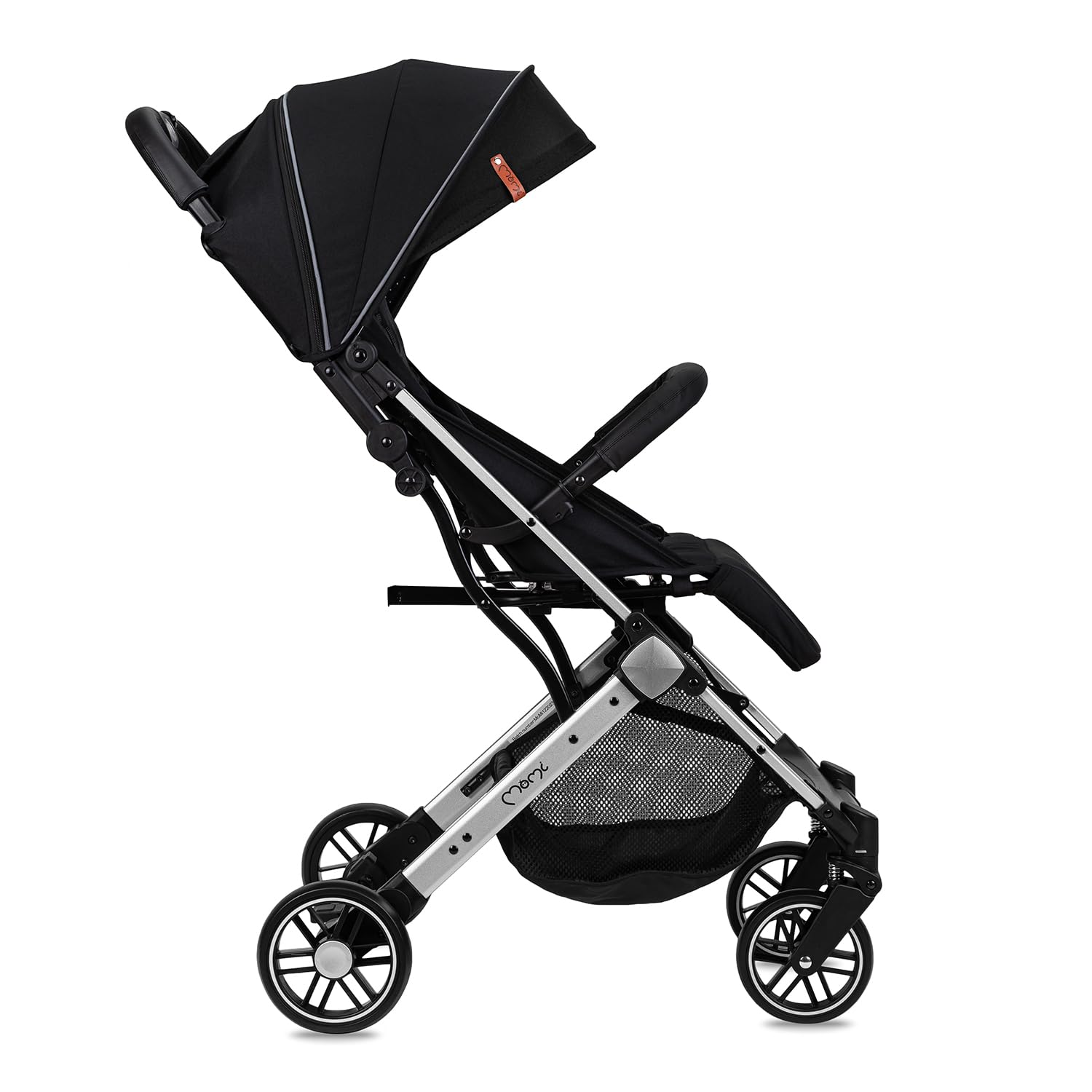 MOMI ESTELLE Kinderwagen für Kinder ab 6 Monat bis zu max körpergewicht von 15 kg, klappbar auf die Maße 65 x 51 x 21 cm, gewicht 7,5 kg, 5-Punkt-Sicherheitsgurt, koffer, grau-gold, Räder 6''/6,5''