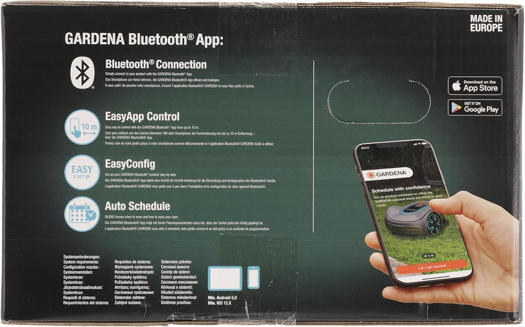 Gardena Rasaerba robotizzato SILENO minimo 500 m: tosaerba intelligente con connettività ottimale, programmabile con l'app Gardena Bluetooth, versione DE (15202-20)