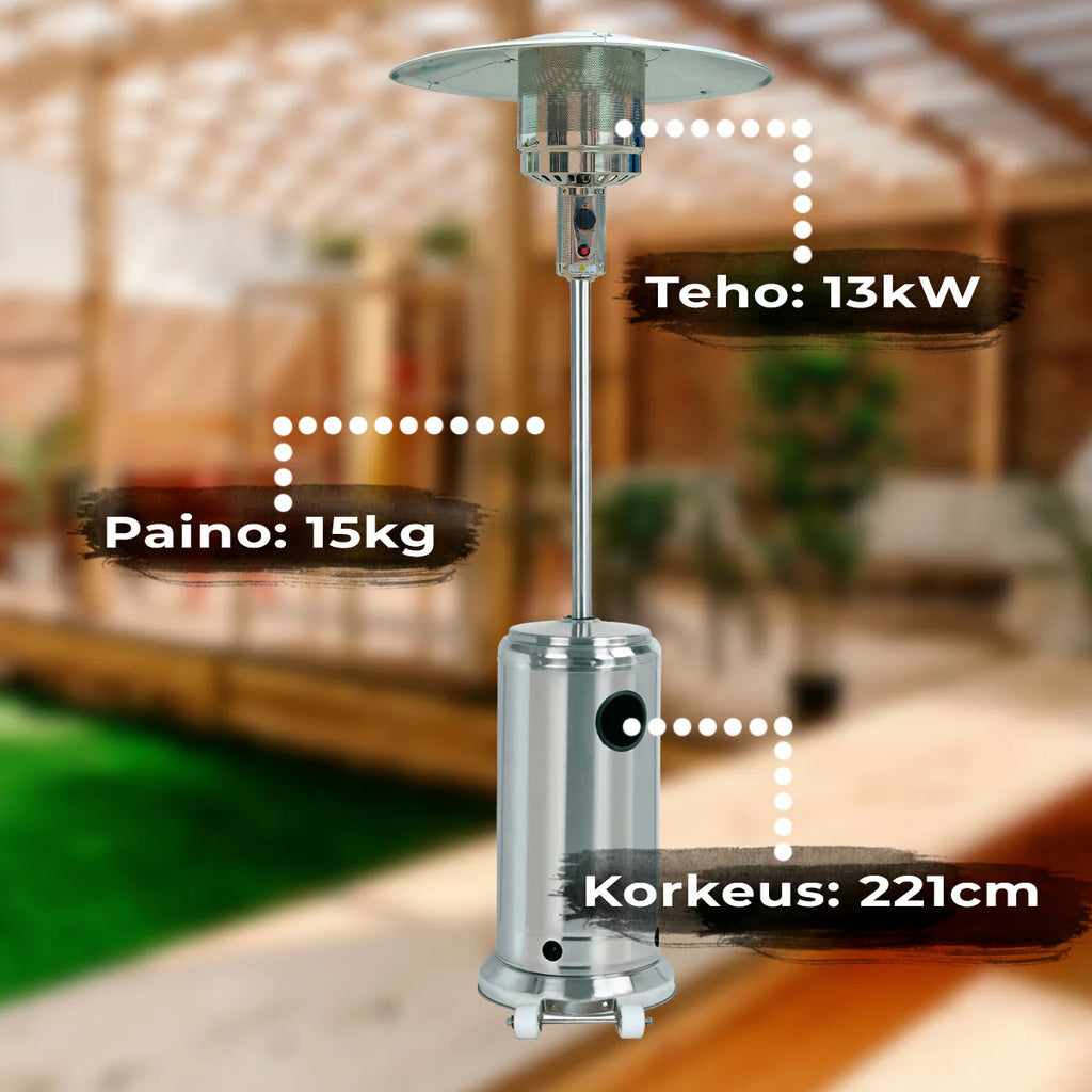 Fornorth Heizstrahler a stelo Patio 13 kW a gas, in acciaio inox