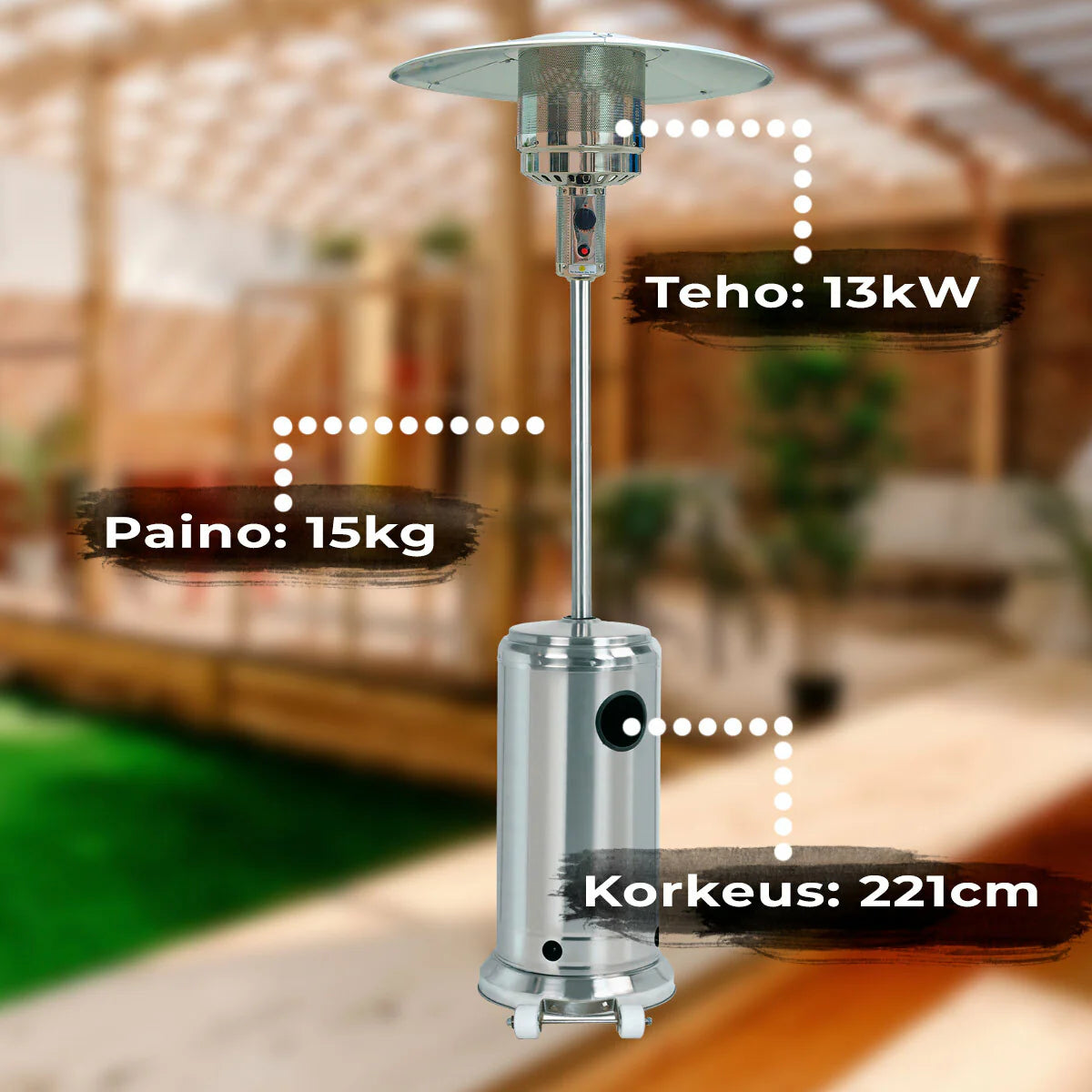 Fornorth Heizstrahler a stelo Patio 13 kW a gas, in acciaio inox