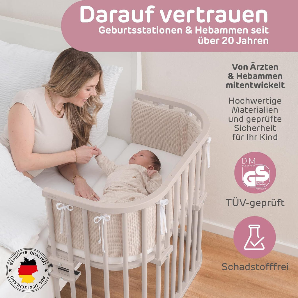 babybay Original Lettino da affiancare in massello di faggio / compatto e trasformabile / Lettino per bambini regolabile in altezza senza livelli preimpostati ed ecologico / Lettino evolutivo (laccato bianco) / inclusa Matratze