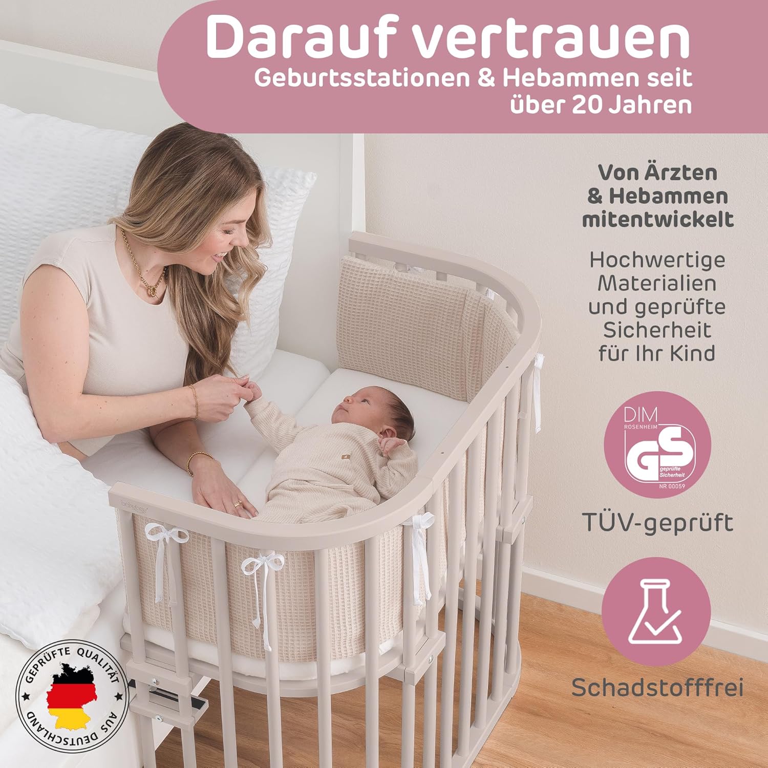 babybay Original Lettino da affiancare in massello di faggio / compatto e trasformabile / Lettino per bambini regolabile in altezza senza livelli preimpostati ed ecologico / Lettino evolutivo (laccato bianco) / inclusa Matratze