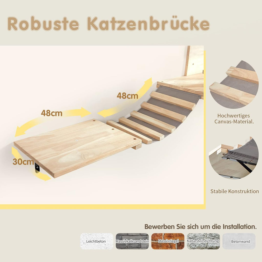 Set per parete da arrampicata per gatti in legno massiccio, LitaiL Mobili extra robusti per gatti con scaletta, lettino, tiragraffi, cuccia e gradini per gatti, 12 pezzi, fino a 25 kg