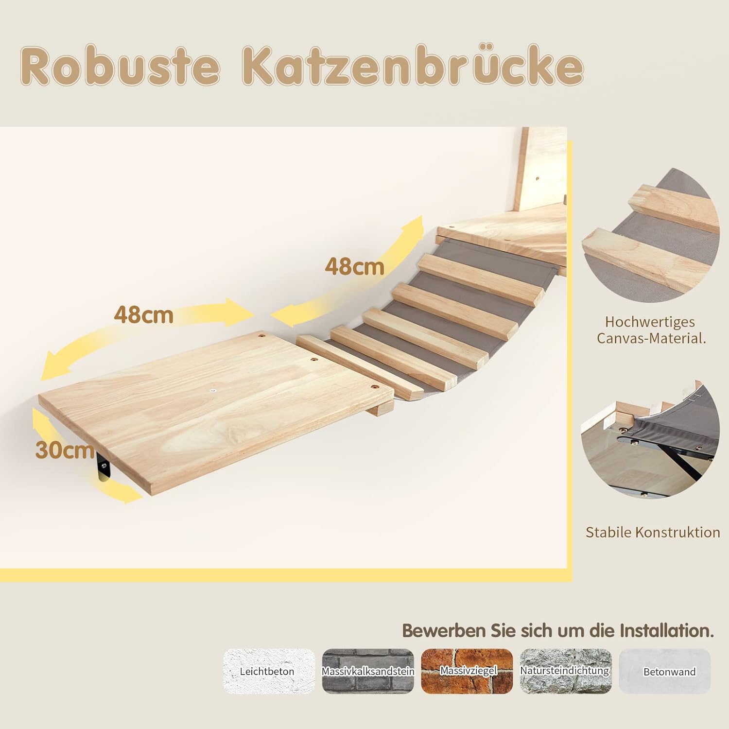 Set per parete da arrampicata per gatti in legno massiccio, LitaiL Mobili extra robusti per gatti con scaletta, lettino, tiragraffi, cuccia e gradini per gatti, 12 pezzi, fino a 25 kg
