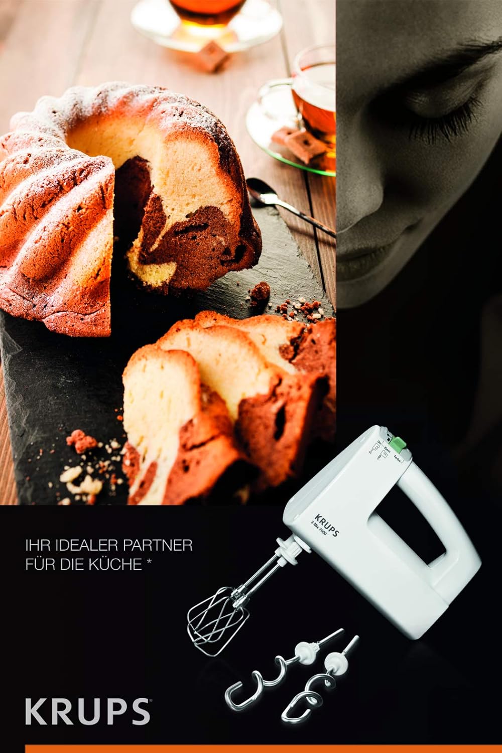 Krups 3Mix 7000 Sbattitore Manuale Edizione Speciale 60 Anni, 500 Watt, Ganci per Impastare e Fruste in Acciaio Inox, Cavo di Alimentazione Lungo, Borsa per Accessori, F6085811, Nero/Rame