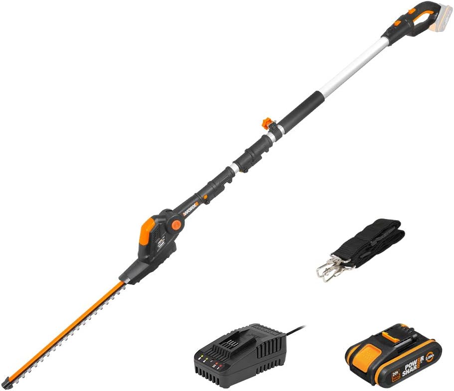 Worx 18V(20V MAX) Akku Teleskop Heckenschere Heckenschneider WG252E, 2,0Ah, PowerShare, lasergeschnittene Diamantmesser, 1 Std.Schnellladegerät