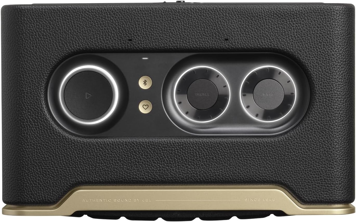 JBL Authentics 200 Smart Home Altoparlante – Cassa Bluetooth dal design retrò anni '70 – Con griglia Quadrex, Google Assistant, Alexa, AirPlay e JBL One App – Nero
