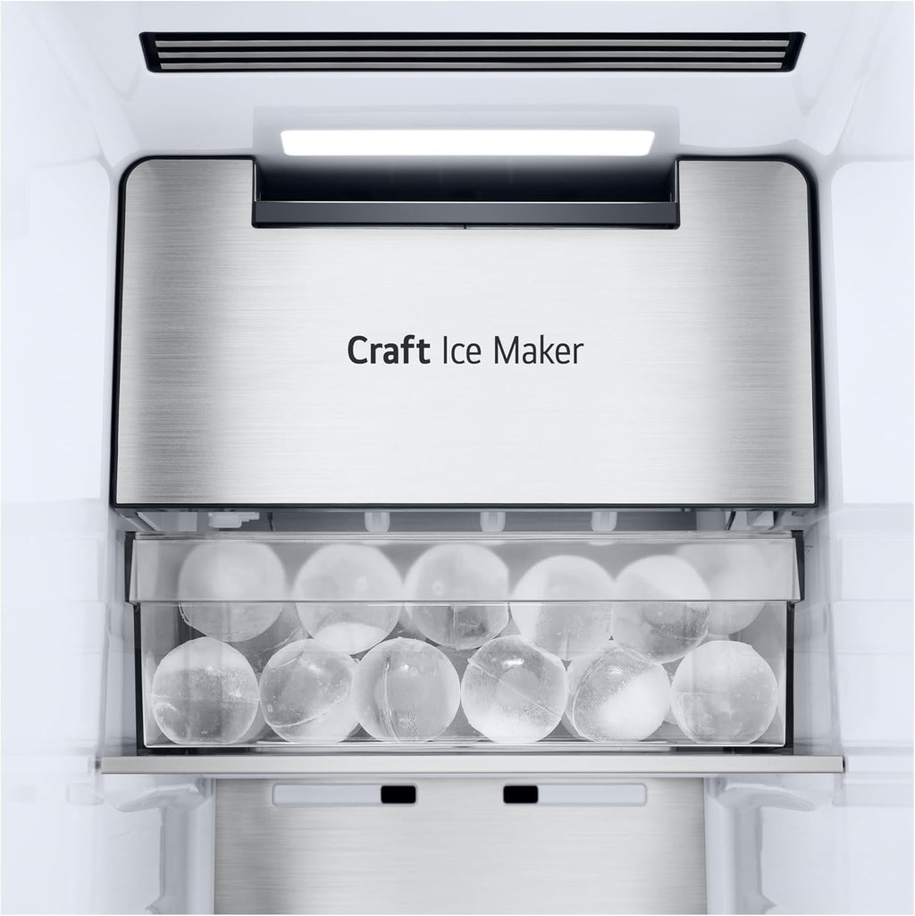 LG GSGV81PYLL Frigorifero Side by Side, Classe E, 635 L, Instaview, Frigorifero con congelatore, Dispenser ghiaccio, ghiaccio tritato, acqua, Total NoFrost, Smart Inverter Compressor, Wi-Fi