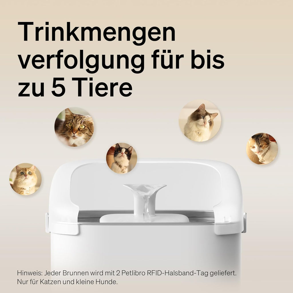 PETLIBRO Katzenbrunnen RFID-Haustieridentifikation Trinkbrunnen für Katze, 3L Dockstream App-Überwachung Katzentrinkbrunnen, Mehrere Haustiere Hydrationsüberwachung, mit Halsband-Tag, 2,4 Ghz Wi-Fi