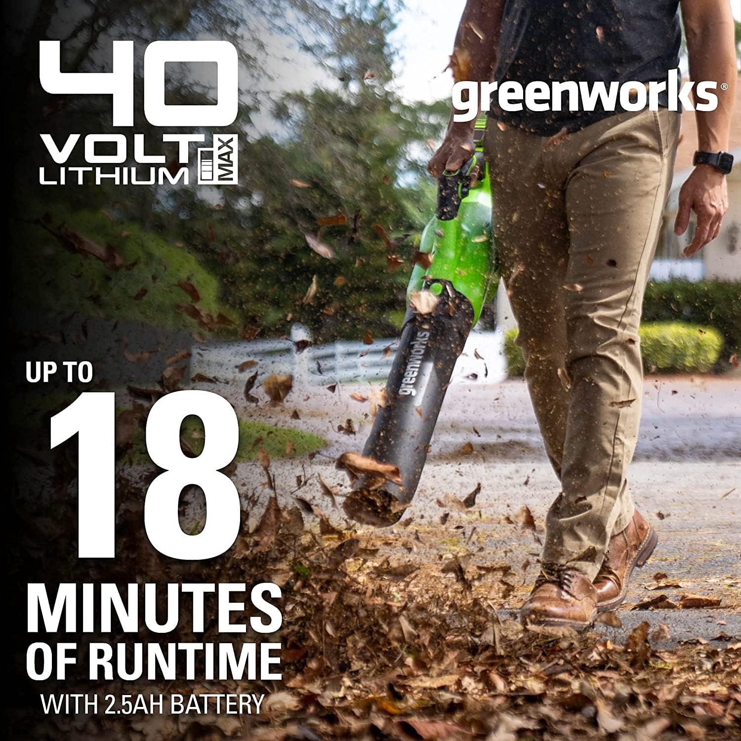Greenworks GD40ABK2X Axial Akku Laubbläser mit bürstenlosem Motor, 210 km/h, 15,6 m³/min, zwei 40V 2Ah Akkus & Ladegerät, 3 Jahre Garantie