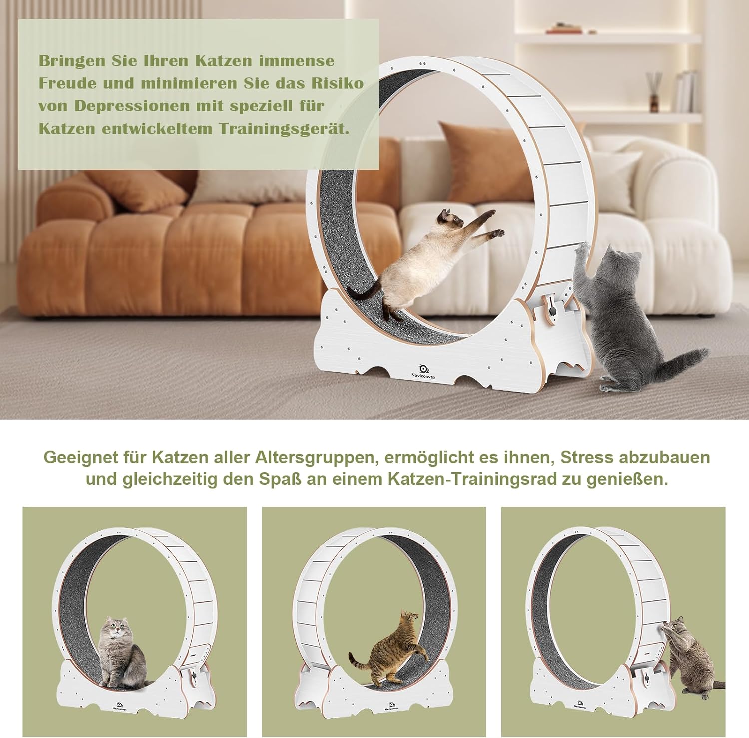 Naviconvex Katzenlaufrad laufrad Katze Laufen Laufrad Katze Laufen Super Leise Katzen Laufrad Laufrad für Katzen Laufrad Katze Katzenrad Katzenlaufrad XL Holzfarbe