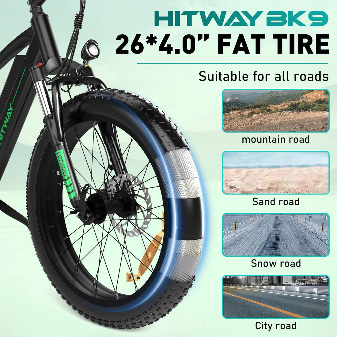 Bicicletta Elettrica Hitway BK9 - Motore 500W, 48V 15Ah, Pneumatici Fat 26 x 4.0 - E-Bike da Montagna All-Terrain