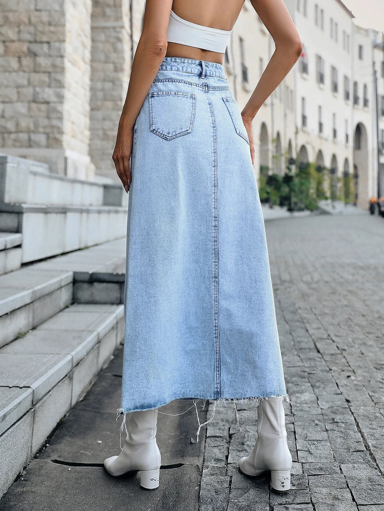 Kaitlyn - Elegante gonna lunga in denim