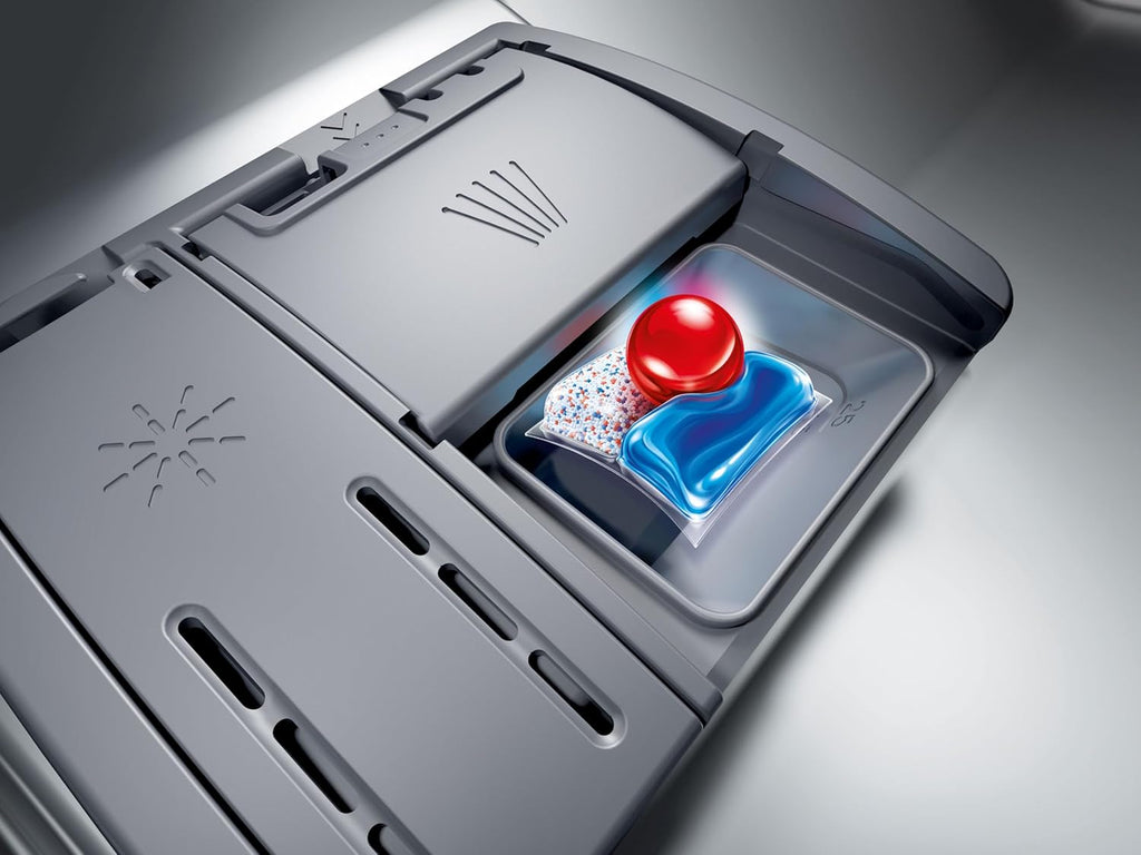 Siemens SN43ES14VE, lavastoviglie intelligente iQ300, lavastoviglie da incasso con cassetto portaposate, 60 cm, apertura automatica della porta grazie ad autoOpen dry, particolarmente silenziosa con motore iQdrive, aquaStop, acciaio inossidabile